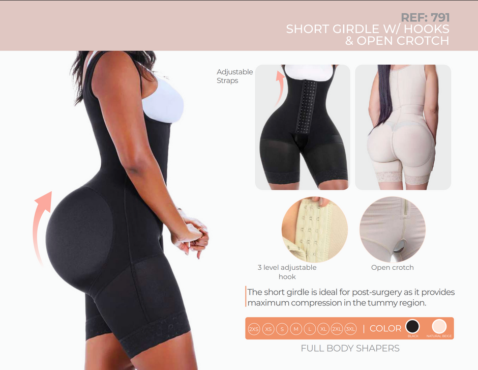 Hourglass SHORT GIRDLE W/ HOOKS & OPEN CROTCH